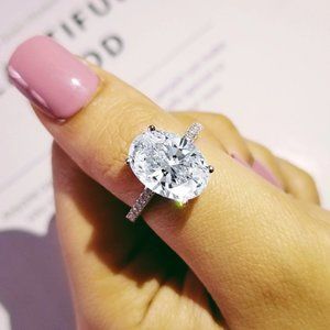 NEW 5CT Oval Cut Halo Diamond Sterling Silver